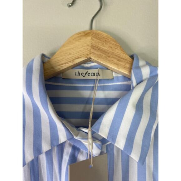 NWT The Femm Keith Poplin Striped Blue and White Long Sleeve Romper Size: Large - Picture 4 of 9